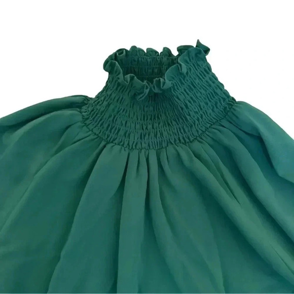 Amanda Uprichard Green Naoemi Dress Turtleneck Mini Long Sleeve Smocked Sz S - Picture 9 of 13